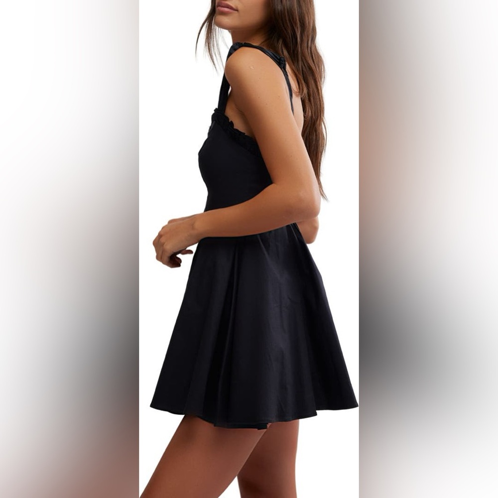 NEW Free People Midnight Magic Stretch Cotton Fit & Flare Black Mini Dress XL - Picture 2 of 11